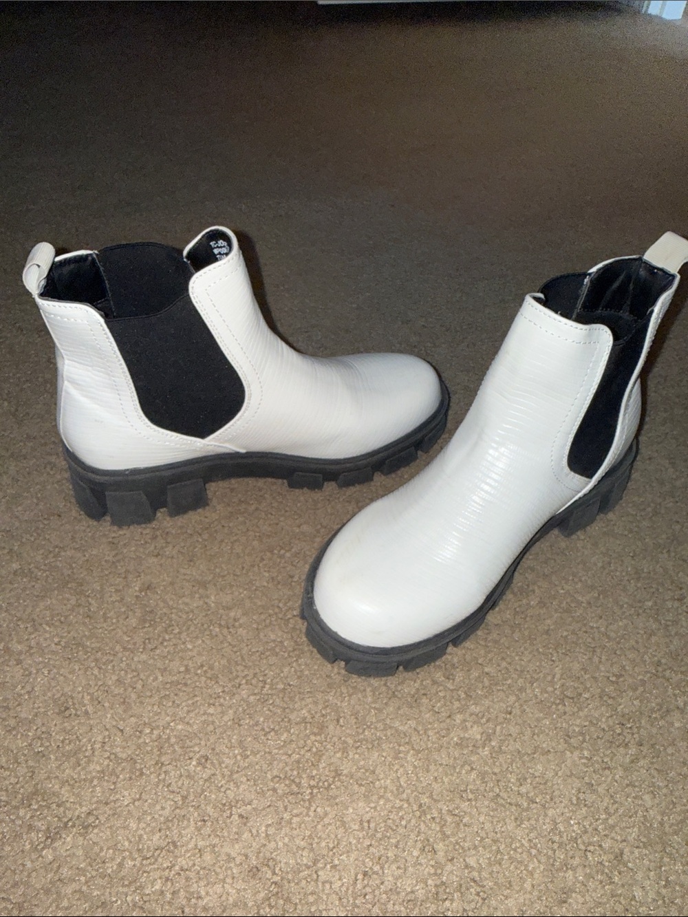 TC White Chunky Chelsea Ankle Boots with Black Elastic Panels